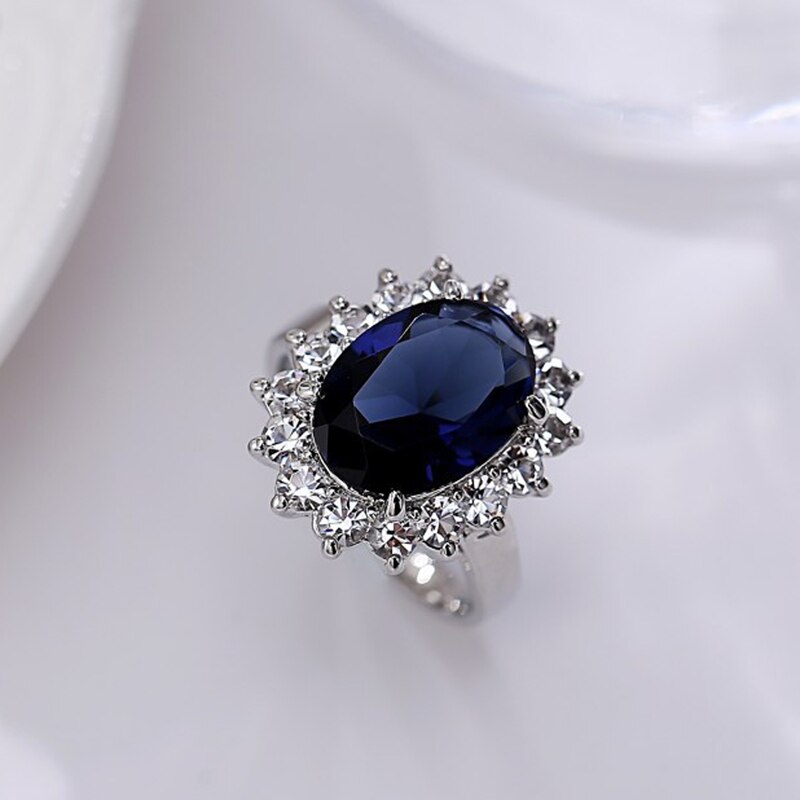 Bagues de fiançailles en cristal pour femmes, tendance de bagues de princesse en Zircon bleu, strass , bijoux de mariage