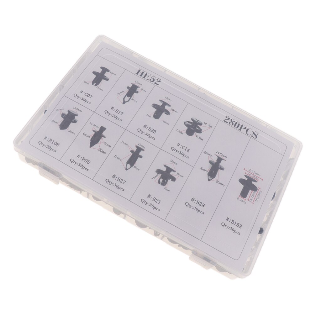 HE52 280Pcs Auto Boxed Plastic Fastener Push Type Nylon Klinknagels Klemmetjes