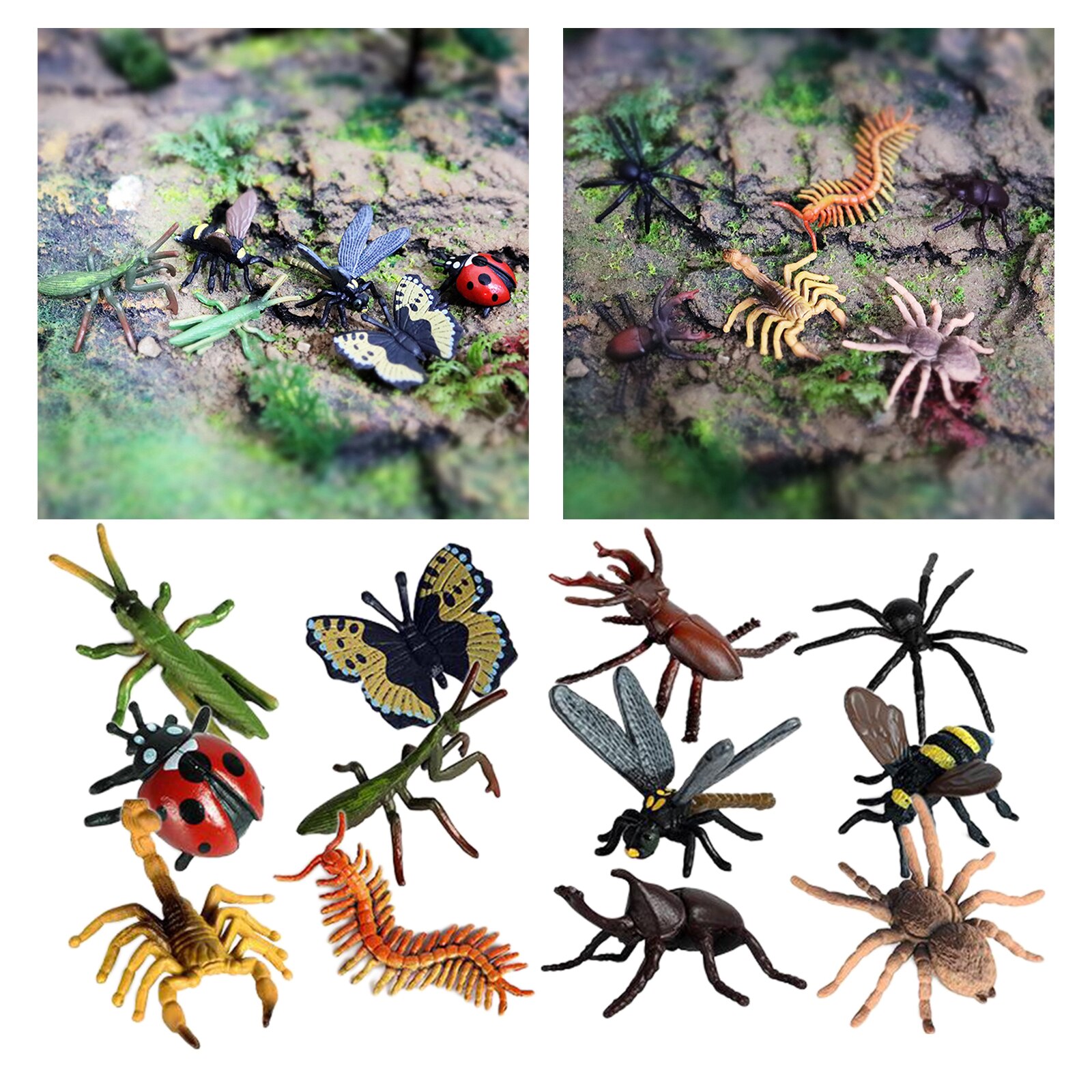 12 Pack Plastic Insect Figures Assorted Insect Bugs Lifelike Figurines for Children Education, Insect Themed Party