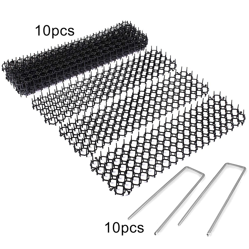 10Pcs Garden Spike Mats with U-shape Hooks Lawn Backyard Animal Plastic Prickle Strips Household Gardening 13x47cm