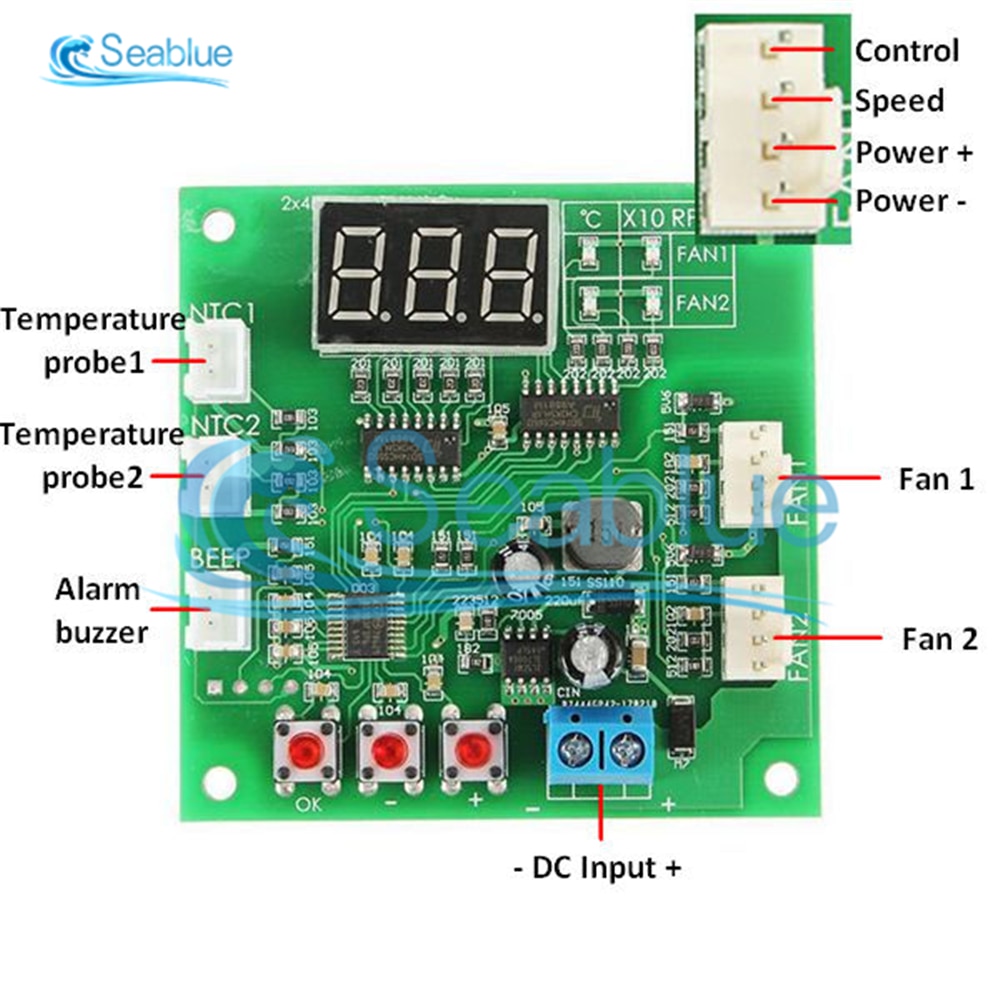 Dc 12v 2 kanalers 4 leders ventilator pwm temperaturregulator pc blæser motor hastighedsregulator led digital termostat med ntc 10k sonde
