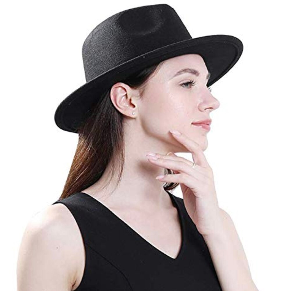 Filt fedora hat bred rand floppy sol hat panama cowboy hat til strand kirke unisex