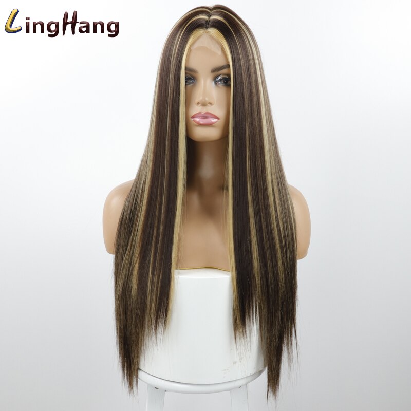 Linghang svarta och röda peruker syntetiska peruker för kvinnor naturlig mittdel peruk värmebeständig fiber naturlig snygg peruk