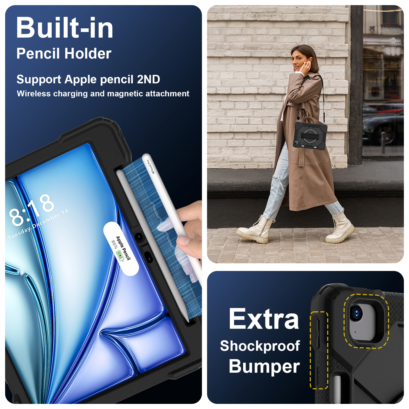 360 Draaibare Case Universeel Voor iPad Air 11 2025 2024 A3267 A3270 A2902 A2903 A2904 3-lagen Hybrid Cover Hand Schouderriem