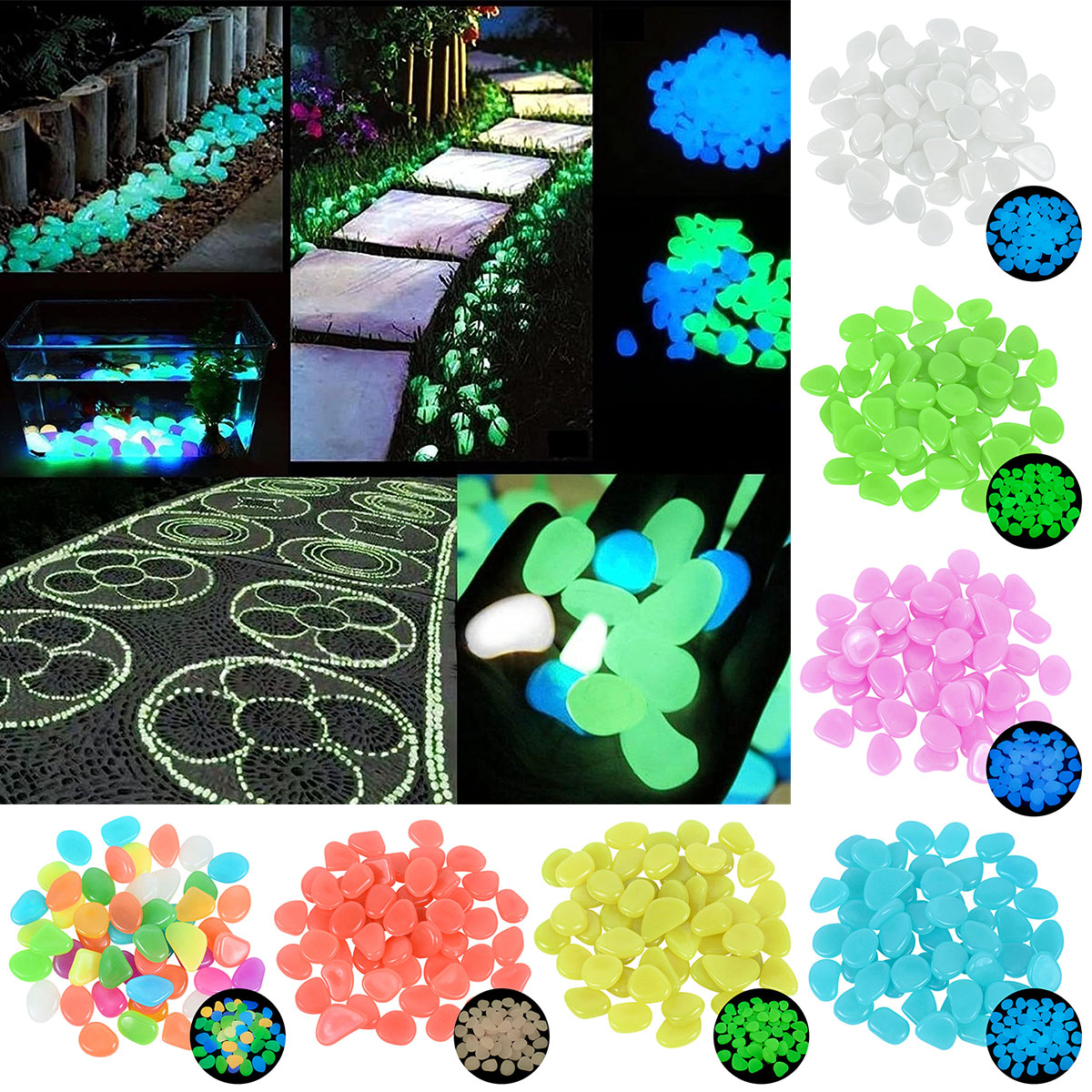 50/100 Uds. De guijarros de jardín, decoración brillante, piedras luminosas, acuario, grava, arena, patio colorido, acera, pecera, suministros para macetas
