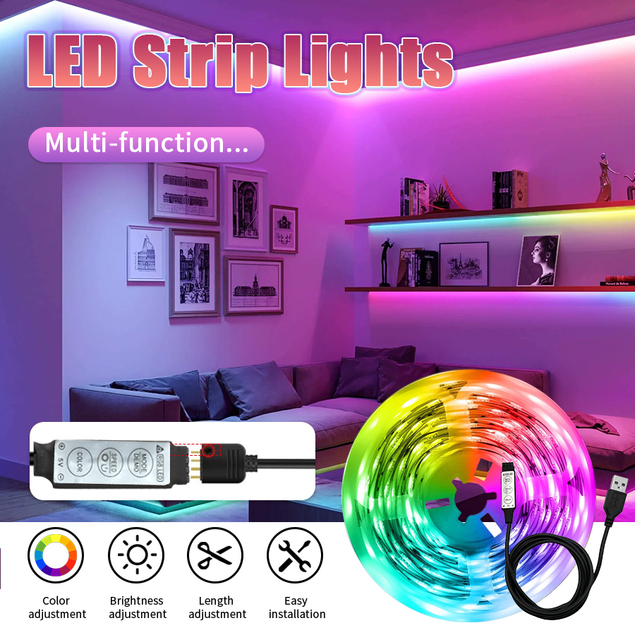 RGB Wireless LED Strip Lights | Intelligent Infrared Remote Control, Flexible Lighting Decoration for Living Room Atmosphere