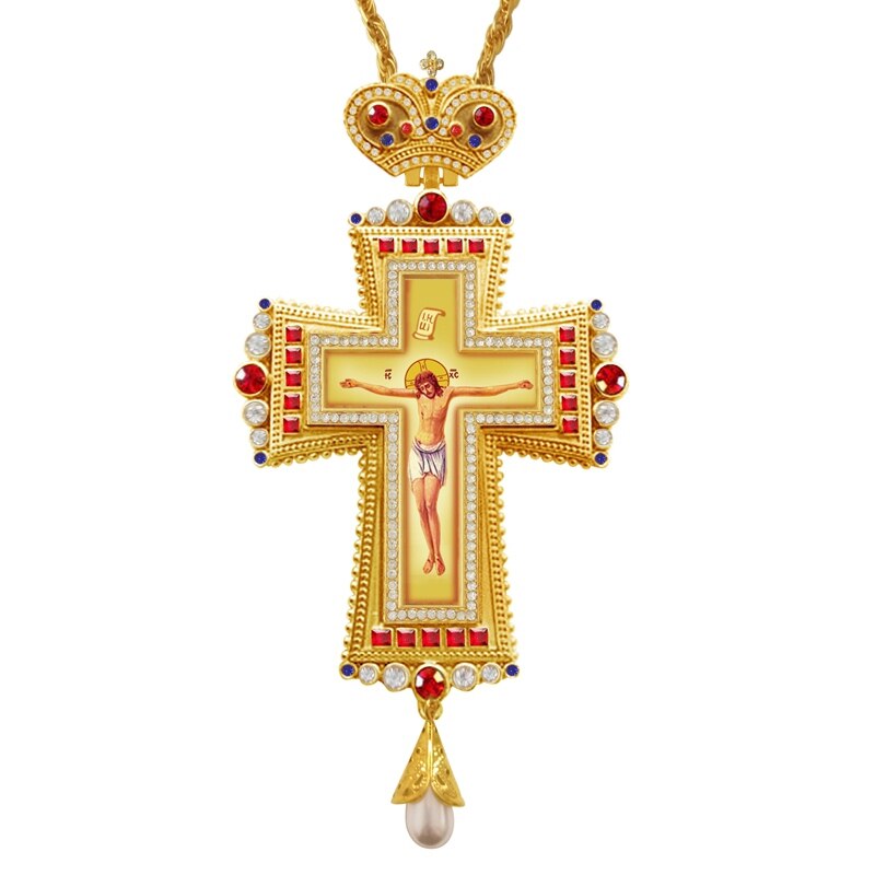 Brystkors halskæde røde zirkoner krystaller ortodokse græske krucifiks smykker brystkors kæde religiøst håndværk: Default Title