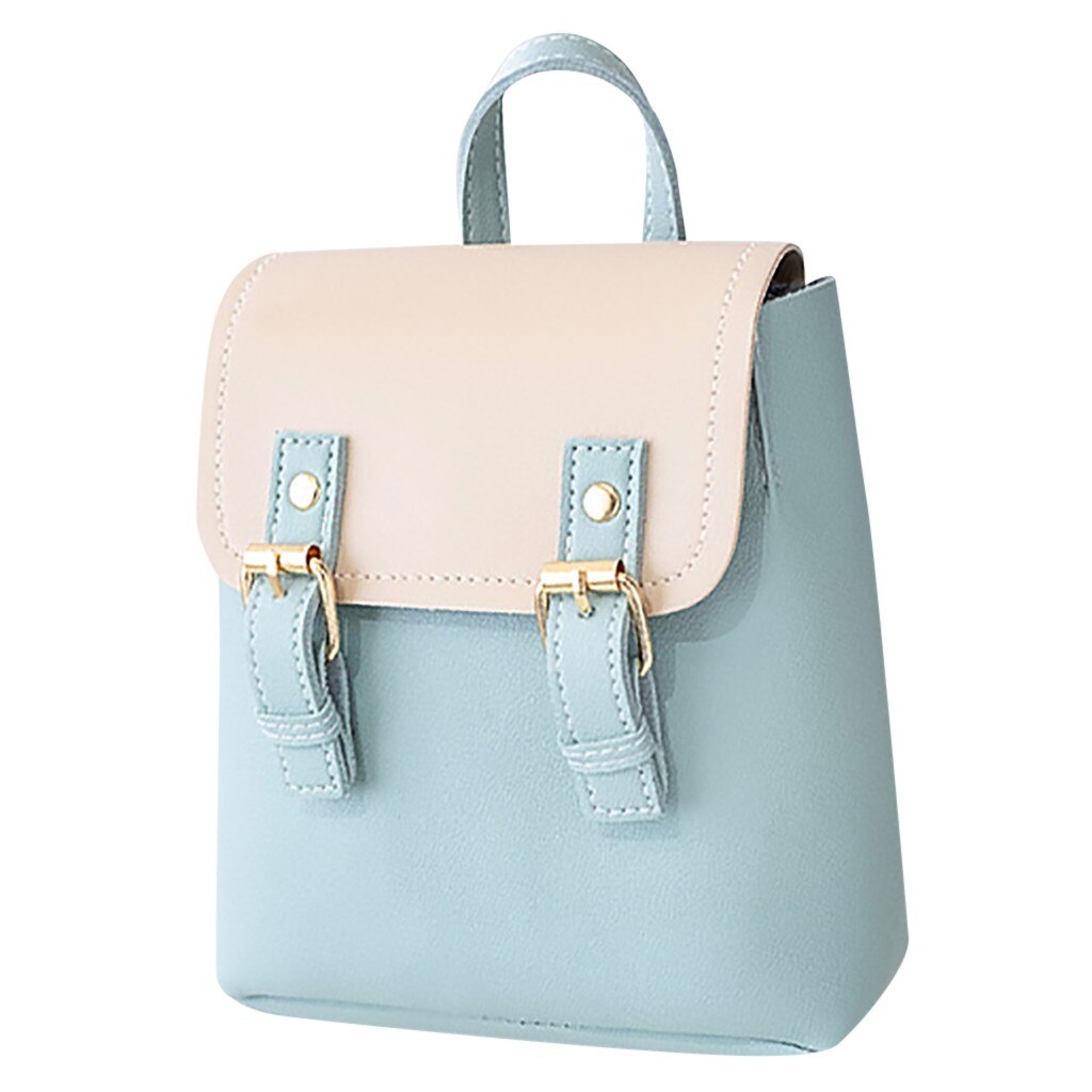 Women Backpack Purse Oxford Cloth PU Leather Back Pack Feminine Student Bookbag Travel Mini Bag Contrast Color Sac A Dos: Blue