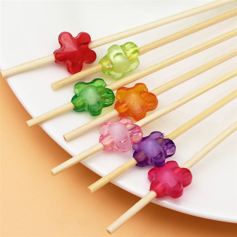 100Pcs 12Cm Wegwerp Bamboe Sticks Met Acryl Wintersweet End Voor Fruit Wood Sticks Cocktails Sier Sticks Voor Sandwich