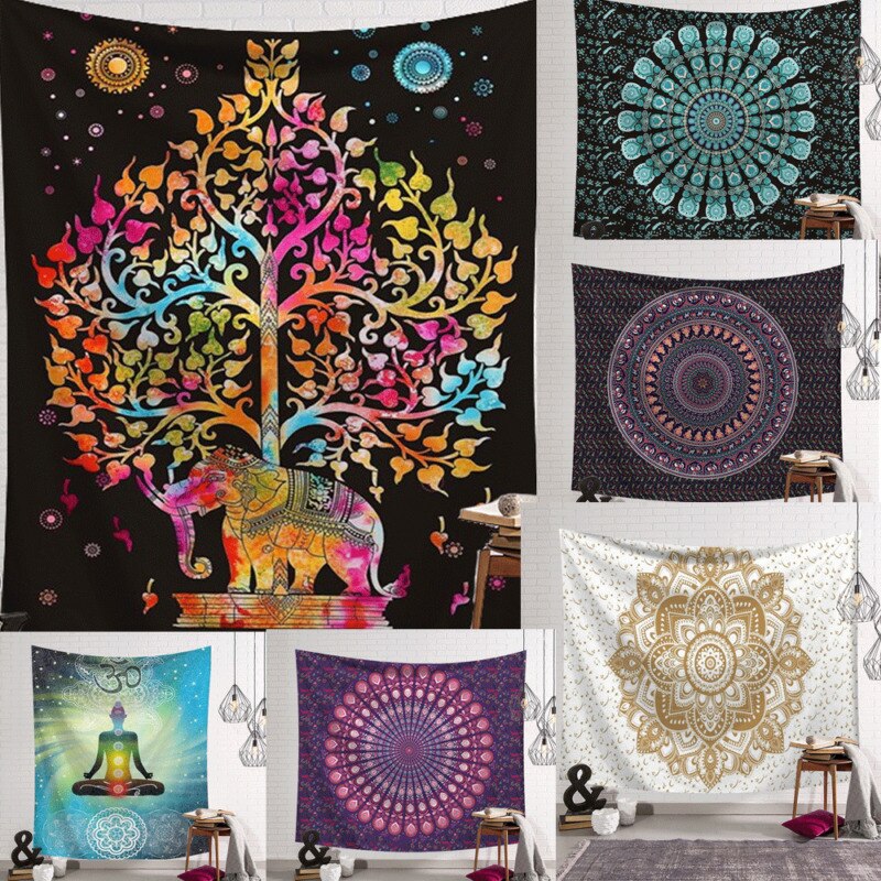 Tapestry Hippie Sprei Muur Opknoping Strandlaken Indiase Yoga Mat Decor Twin