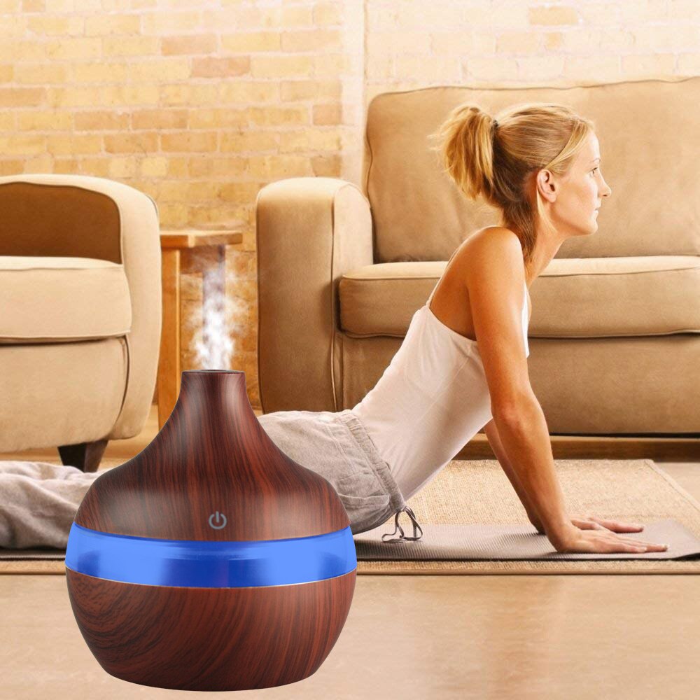 Elektrische Luchtbevochtiger Essentiële Aroma Olie Diffuser Ultrasone Houtnerf Luchtbevochtiger Usb Mini Mist Maker Led Licht Voor