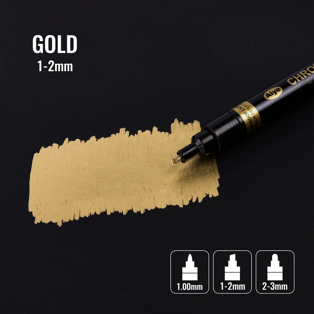 Sølv guld tusch harpiks maling spejl krom metallisk håndværk pen vand uv resistent elev forsyninger gør-det-selv maling tilbehør: Guld 1-2mm