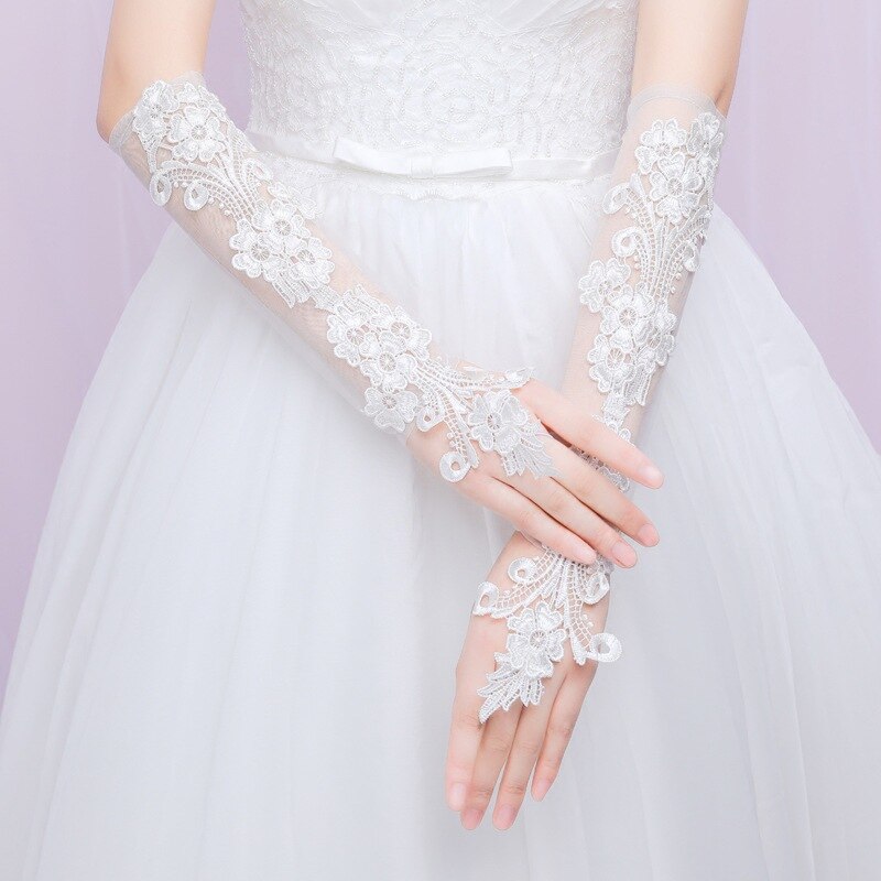 Luxury Lace Hand Gloves for Wedding Bride Gloves Tulle Bridal Dress Long Fingerless Accessories Prom Party ST221