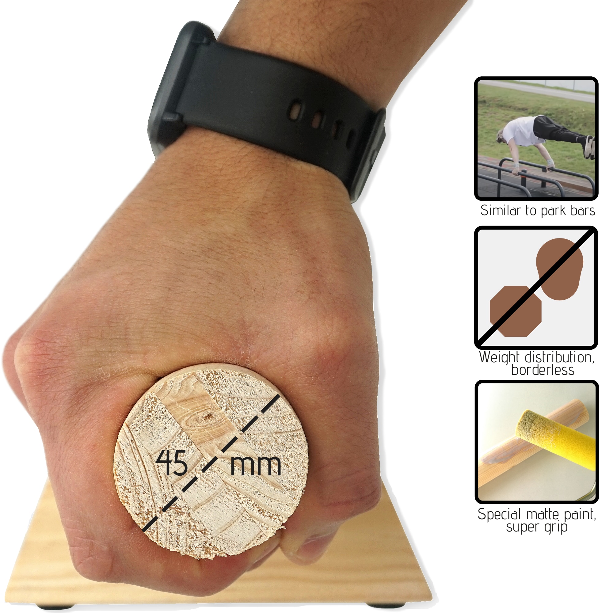 HAND-PRO Paralelas Madera calistenia Paralelas calistenia Madera Super Agarre (45mm) Paralelas Gimnasia | Barras calistenia