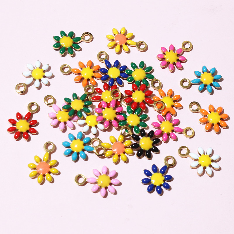 20 unidades, colgante de 10x7mm de flores pequeñas, colgante de esmalte de acero inoxidable, accesorios para hacer joyas DIY, accesorios para collar, pendientes