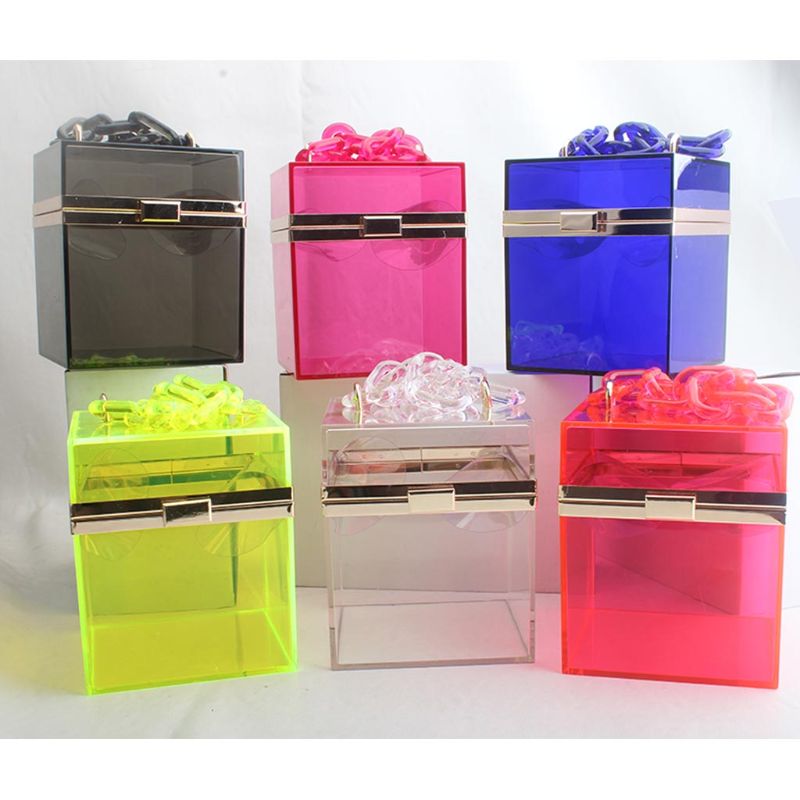 Transparente acrílico Prom Clutch Purse boda banquete bolso cadena correa para mujeres niñas