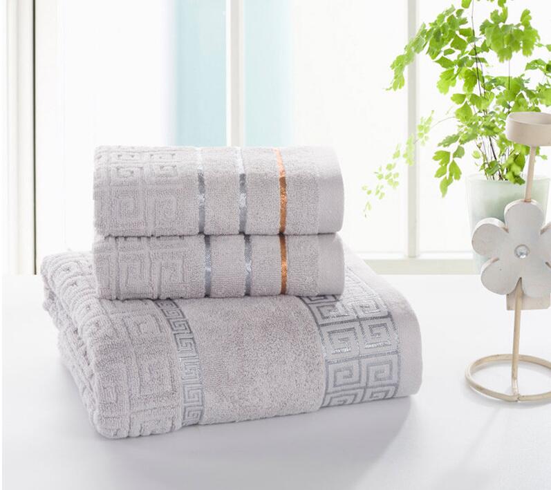 Lage prijs thuis textiel 100% katoen bad towel set 3 stuk bad towel set bad towel 1 stks gezicht towel 2 stks: Light Grey