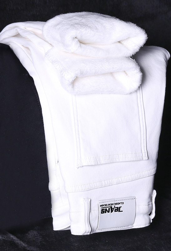 Herre stretch jeans hvide denim bukser til mænd vinter fleece retro bukser afslappet herre jeans størrelse 27-36