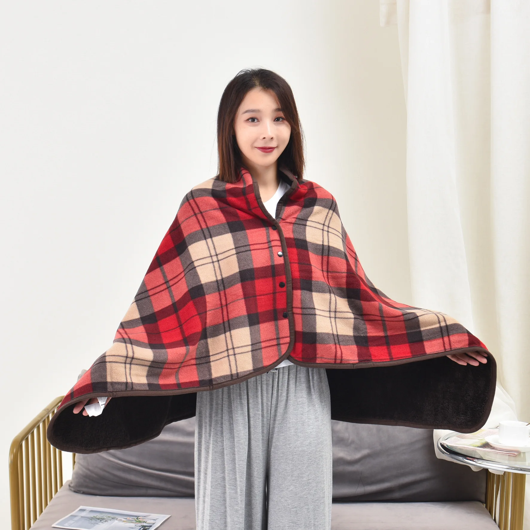 Draagbare Flanel Warme Deken Pluche Sjaal Plaid op De Bank Winter Kantoor Reizen Verdikte Lui Casual Dutje Deken Cover Dames: Queen / Clear