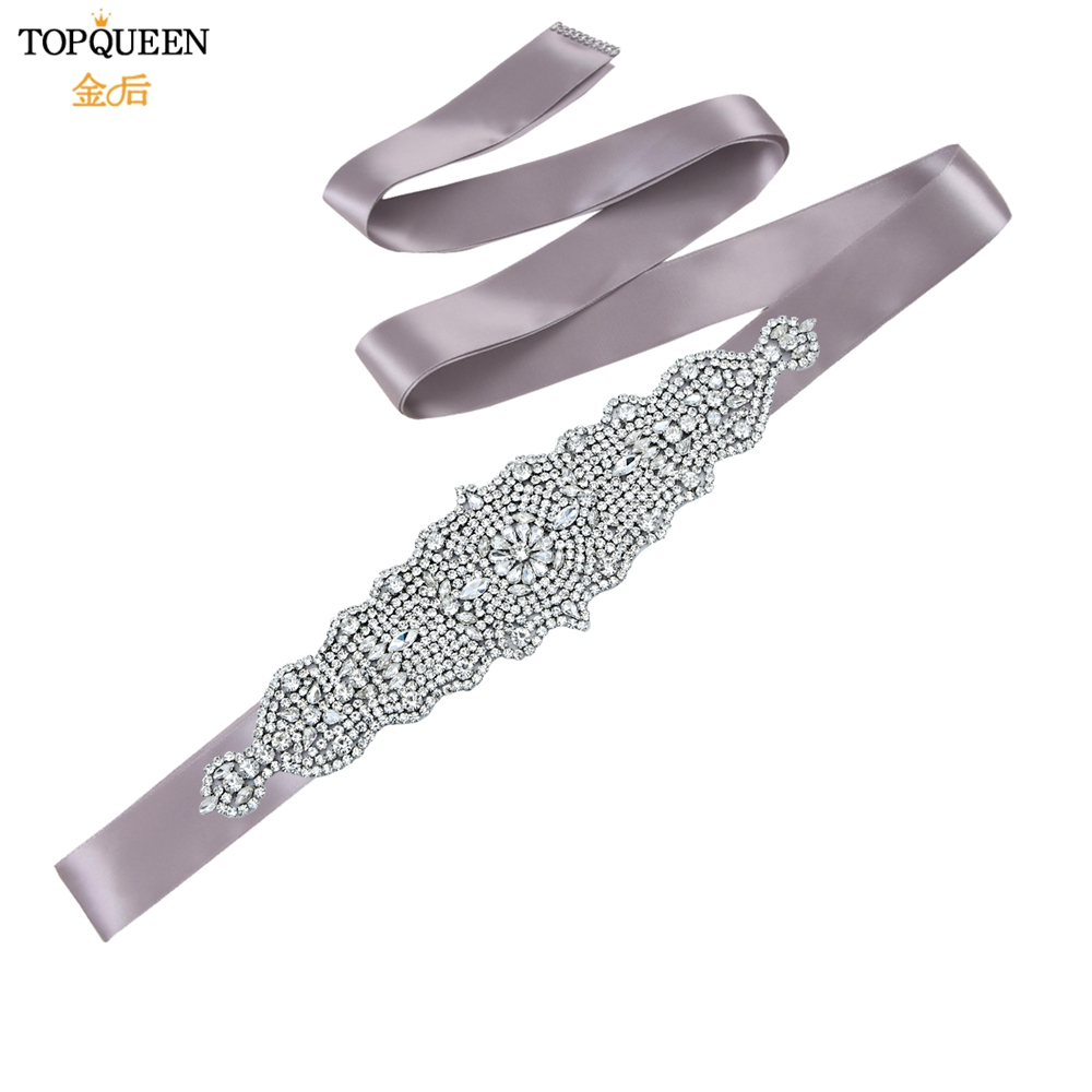 TOPQUEEN S233 Luxus Strass Gürtel Braut Kleid Schärpe Hochzeit Zubehör Frauen Marokkanischen Kaftan Band Bund Applikationen: dunkel grau Schleife