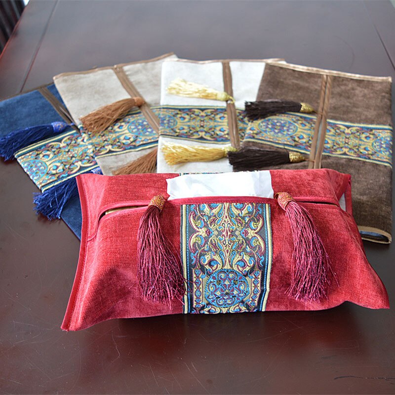Boîte à mouchoirs brodée Style européen, housse de serviette pompée, sac de rangement classique en papier, décoration pour salle de mariage, voiture et hôtel