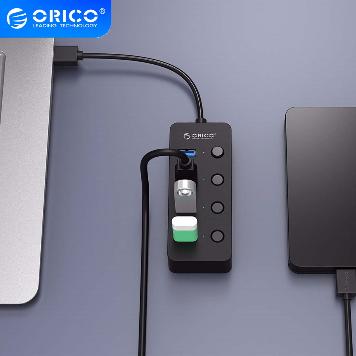 ORICO USB HUB 4 Ports USB 3.0 HUB High Speed Usb Spliter with Individual Power Switches for Apple Macbook Air Laptop PC Tablet