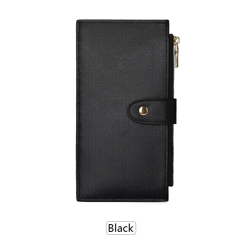 Modische lange Damenbrieftasche mit RFID-Diebstahlschutz, Doppelreißverschluss und großem Fassungsvermögen, hochwertige PU-Damenbrieftasche: Black