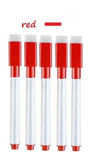5 Pc Magnetische Whiteboard Marker Pen White Board Pen Droog Vegen Fijne Penpunt Pen Met Gum Rubber Magnetische Pen Borstel koelkast Magneten: 5pcsredpens