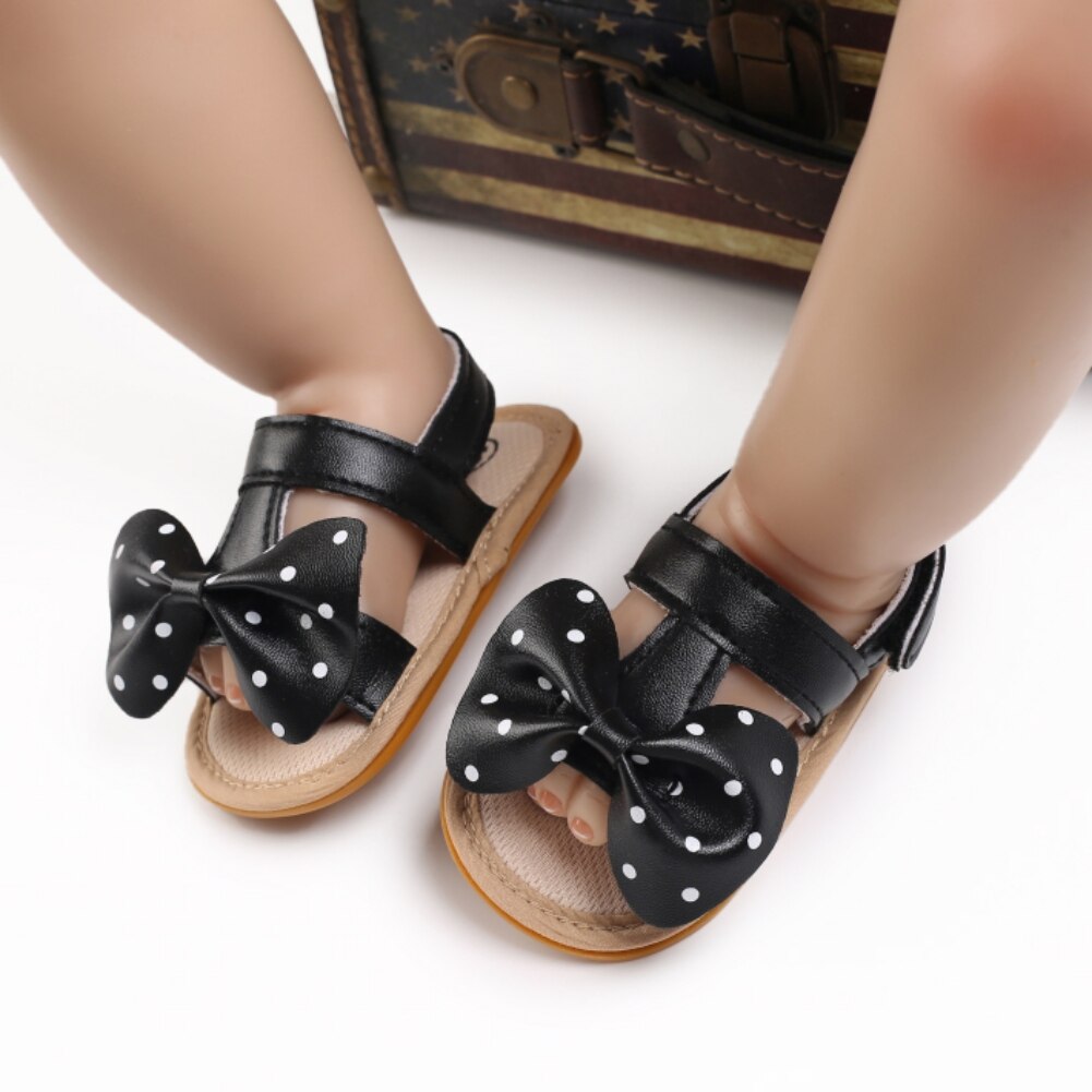 Zomer Baby Baby Meisjes T-Strap Sandalen Casual Strik Dot Strand Schoenen Anti-Slip Pu Lederen Prewalker Eerste wandelschoenen 0-18M