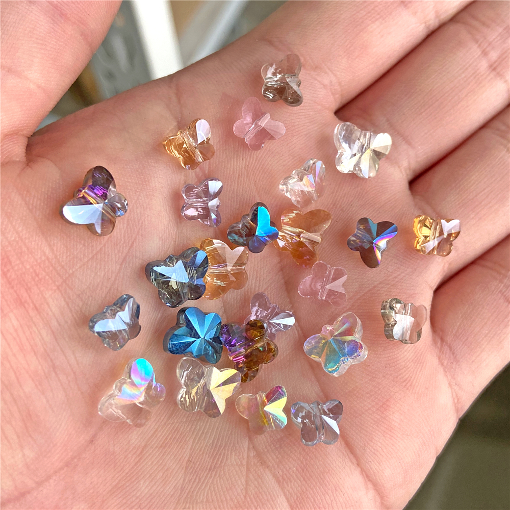 30 Uds. Cuentas de cristal checo de mariposa, abalorios de Color AB, cuentas espaciadoras facetadas sueltas para fabricación de joyería, pendientes hechos a mano DIY