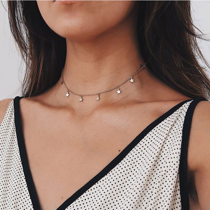 Collana del Choker Per Le Donne Dell'annata Boho Catena D'oro Collares Gioielli Terra Luna Rotonda Chic Layered Collane Pendenti Con Gemme E Perle Accessori: S10-Gold