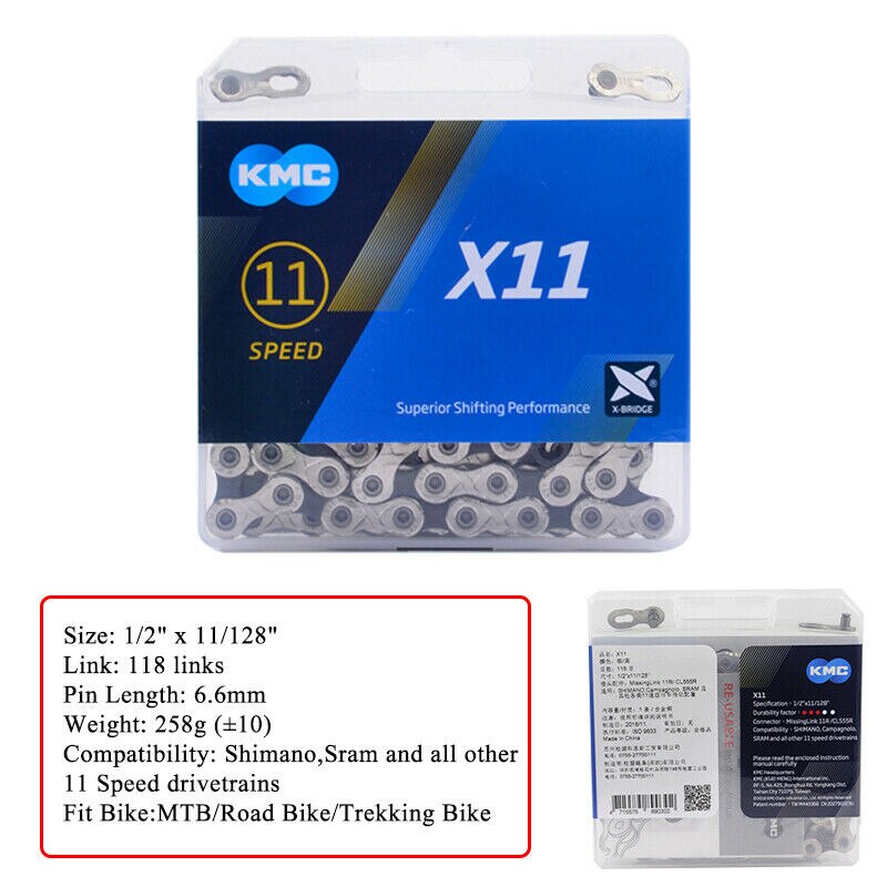KMC Bike Chain 8/9/10/11 speed Chain MTB Bike Cassette Chains 116/118 Links Bicycle Parts Fits Shimano SRAM: X11