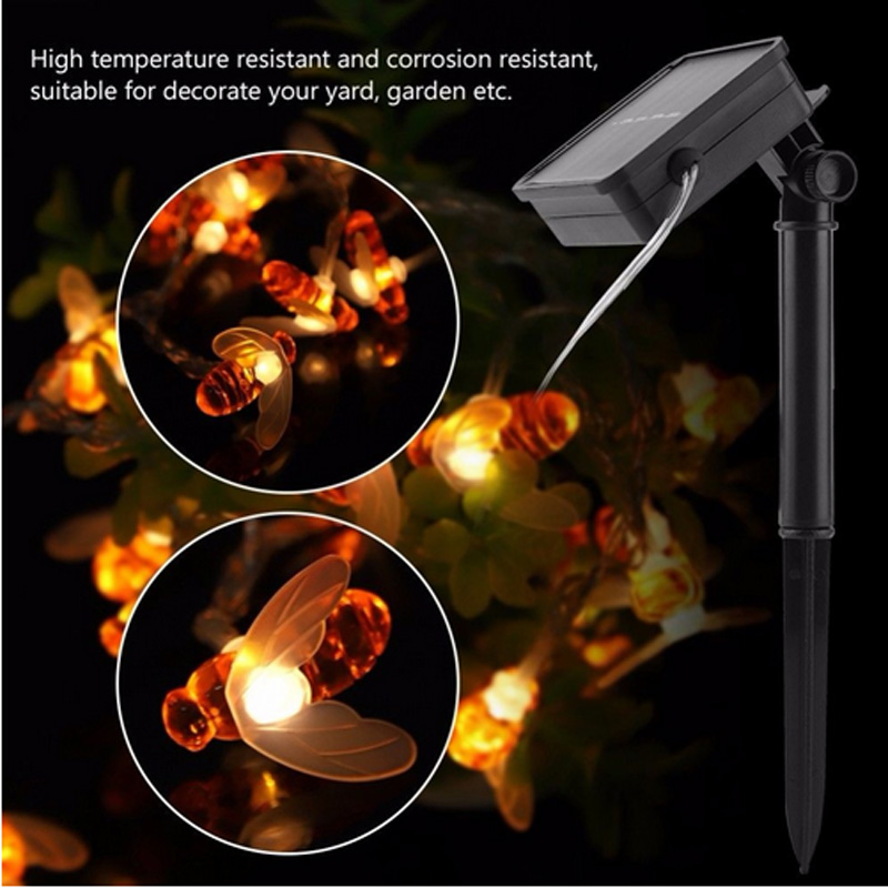 Solar Powered Cute Honey Bee LED String Light 20 LEDs / 100 LEDs Fairy Light Outdoor Garden Fence Patio Christmas Garland Lights