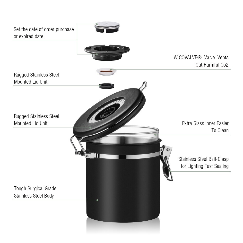 Coffee Canister With Scoop Airtight Coffee Container Stainless Steel Storage Canister Set For Coffee Beans Tea 22oz 660g