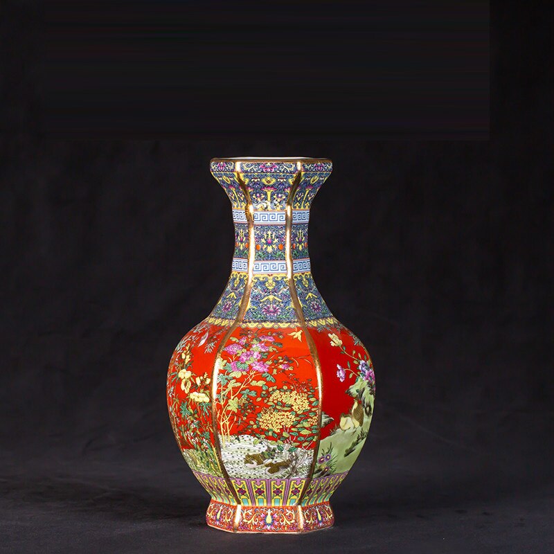 Yongzheng enamel vase with gold flower vase Jingdezhen antique ceramic vase vase: I