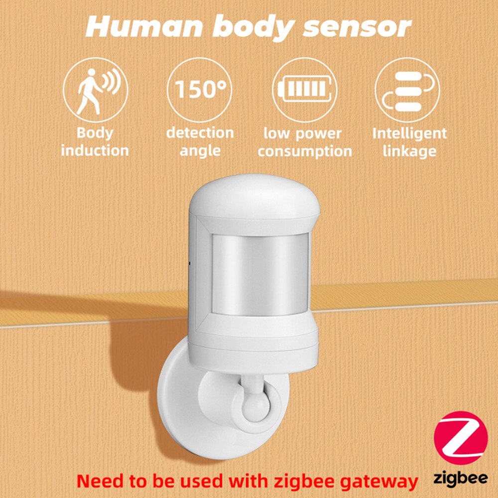 ZigBee Motion Sensor Alarm Wireless Smart Human Body Induction PIR Sensor 360-degree Rotation Base 7m 150-degree Detection Range