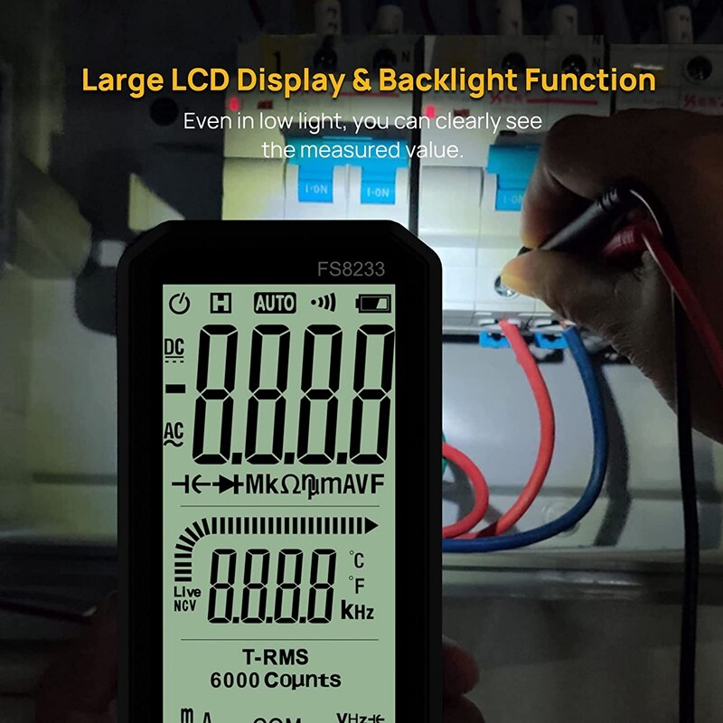 Digital Multimeter Automatic Ranging Voltmeter Full Screen 4.7 Inches TRMS 6000 Counting Multimeter Tester, Capacitance