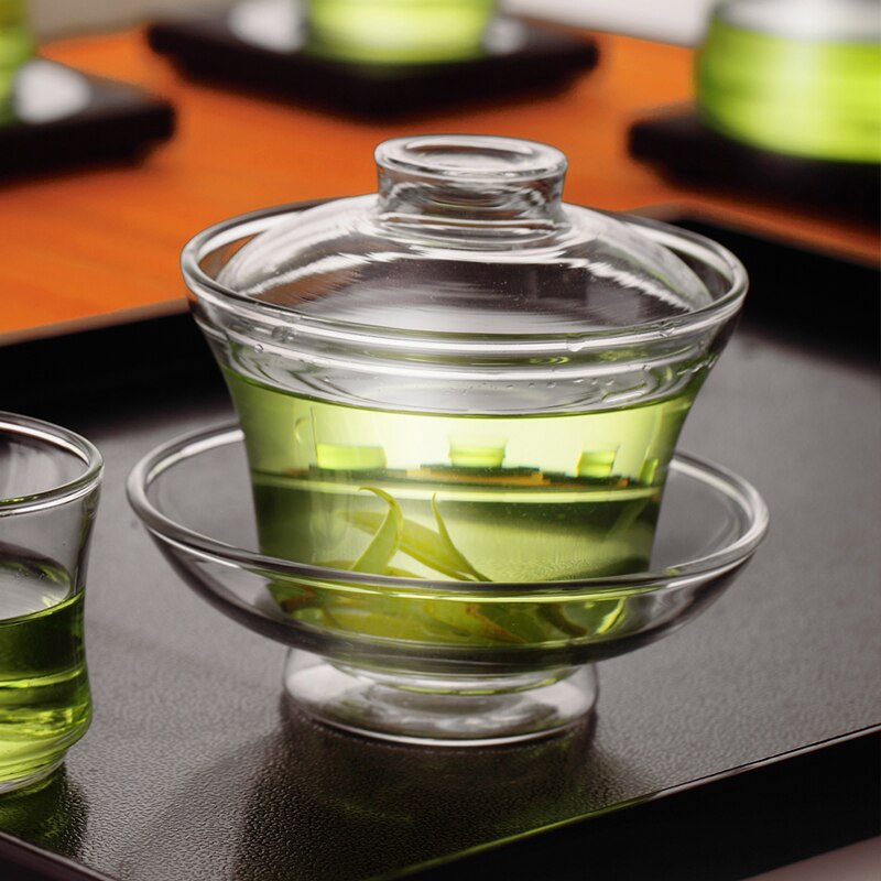 Chinese Tea Set Gaiwan Thicken Heat Resistant Glass Kung Fu Tea Set Tureen Wedding Tea Bowl Health Flower Tea Cup and Saucer