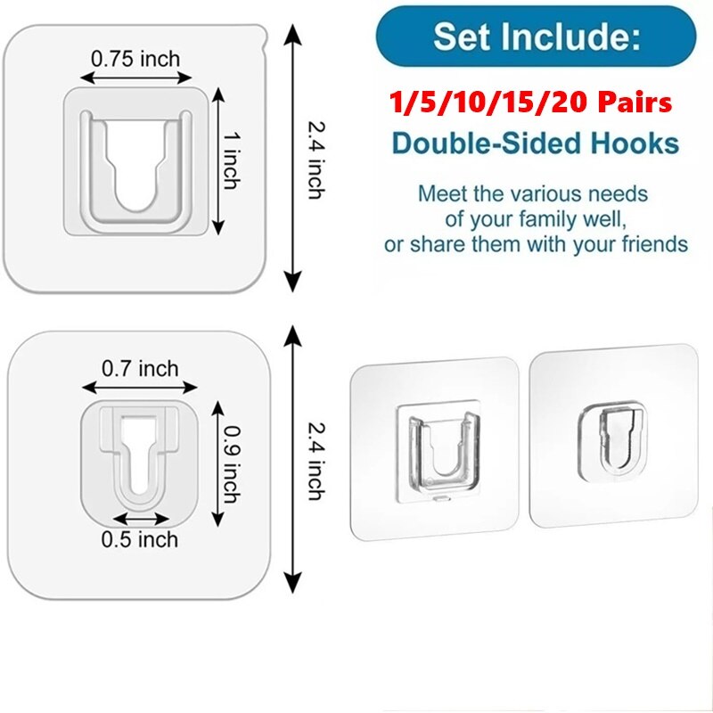 1/3/5/10 Pairs Double-Sided Adhesive Wall Hook Hanger Kitchen Bathroom waterproof Hooks Strong Transparent Wall Storage Sucker