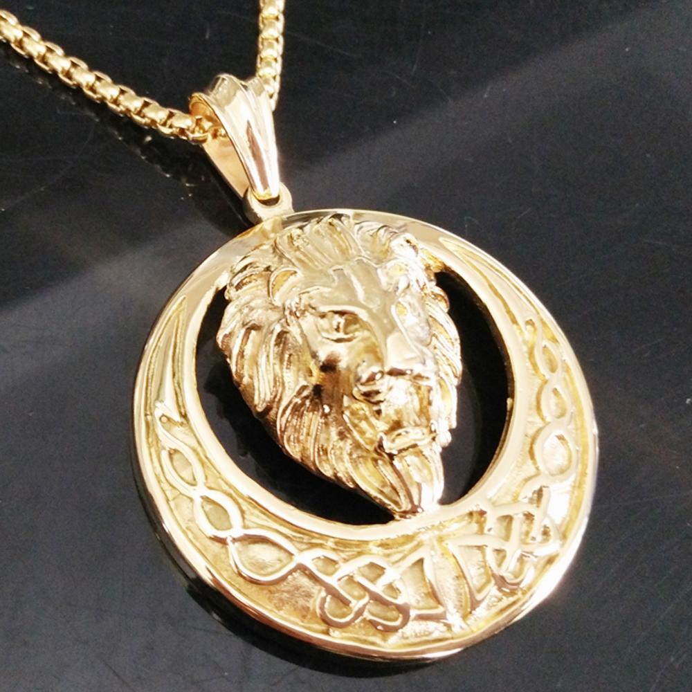 Zware Leeuwenkop Hanger Mannen Ketting Goud Kleur Rvs Sieraden Accessoires Goth Steampunk Stijl Hip Hop Jongens