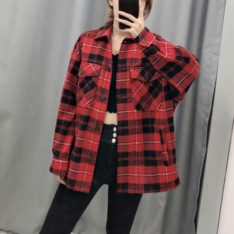 Blouse dames tops vintage geruit overhemd koreaanse blouse met lange mouwen dames tops streetwear katoenen witte blouse rood