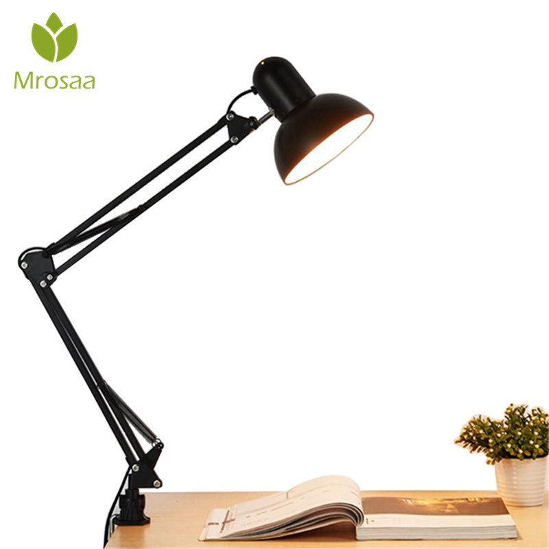 Mrosaa Flexible Swing brazo montaje de abrazadera de lámpara Oficina estudio casa E27/E26 bombilla Mesa negro Luz de escritorio AC85-265V bombillas LED para lámpara