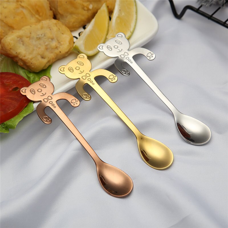 Aisaward 1 pièces acier inoxydable dessin animé ours guitare cuillère créative lait café cuillère crème glacée thé cuillère vaisselle accessoires
