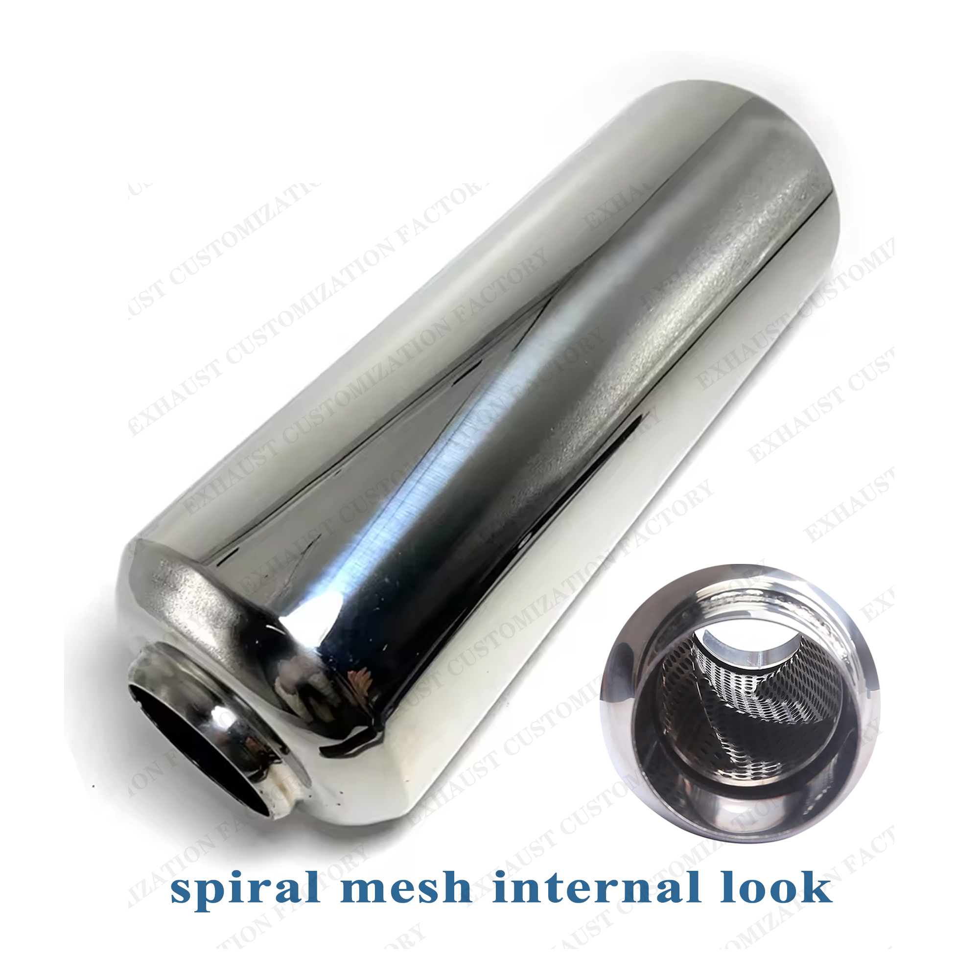 Resonador de escape de rendimiento, silenciador de entrada y salida de 63mm, sistema de escape de superficie en espiral de acero inoxidable 304, accesorios para coche DIY: Marfíl