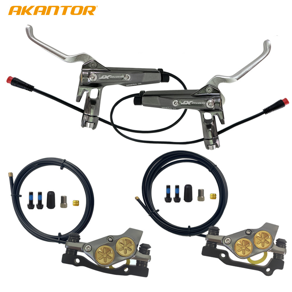 Akantor freio a disco hidráulico de bicicleta elétrica de 4 pistões com sensor desligado 2 pinos e-bike scooter elétrico pressão de óleo