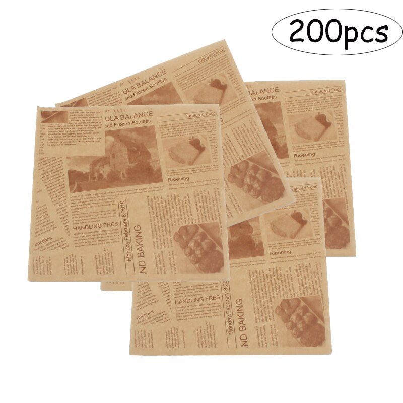 Papel de pergamino para envolver sándwich, envoltura de comida resistente a la grasa, revestimientos de cesta a cuadros, Impresión de periódico, papel de cera antiadherente, 200 Uds.