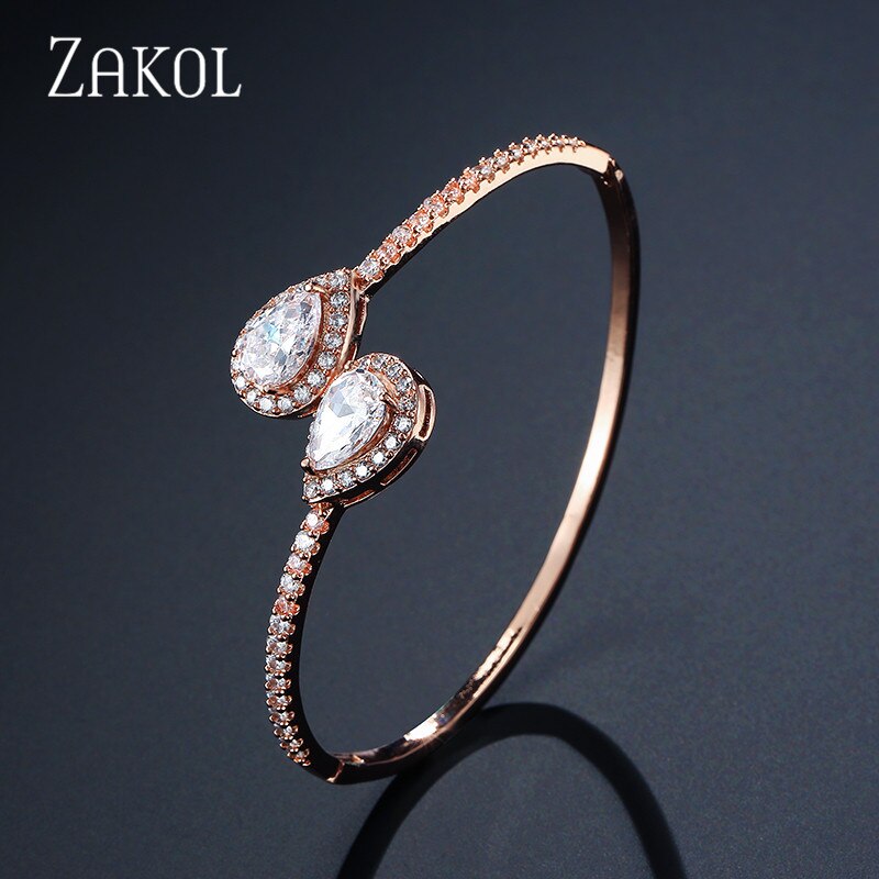 Zakol moda aaa micro pavimentar gota de água zircônia cúbica baguette pulseira pulseira cobre base feminino accessaries fsbp2018