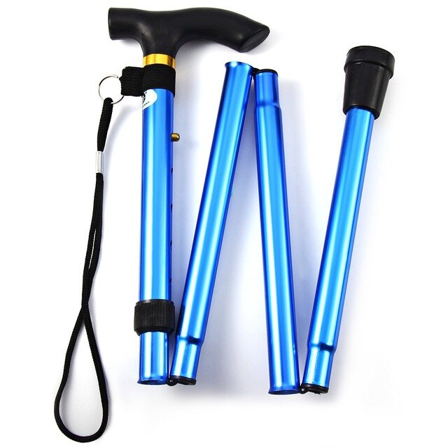 Outdoor Aluminum Alloy Folding Rod Hand Stick Walking Hiking Climbing Sticks Trekking Trail Crutch Ultralight Adjustable Canes: blue