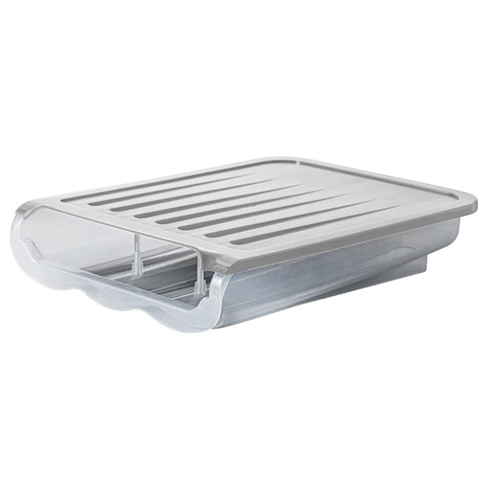 Egg Storage Box Single Layer with Lid Auto Roll Plastic Transparent Egg Case Large Capacity Refrigerator Egg Preservation Box: gray