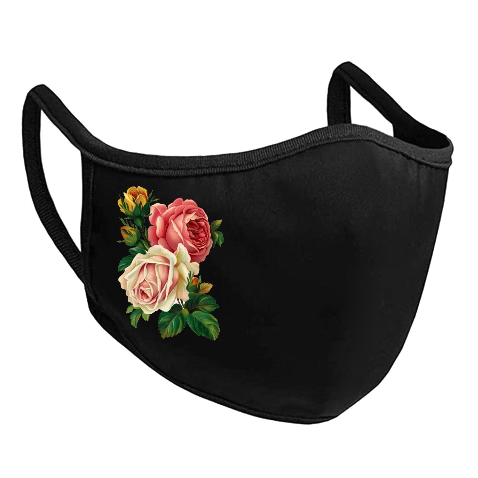 Plus Size Adult Black Ski Fasemask Flower Printed Fabric Reusable Breathable Cotton Mascarillas Bandana